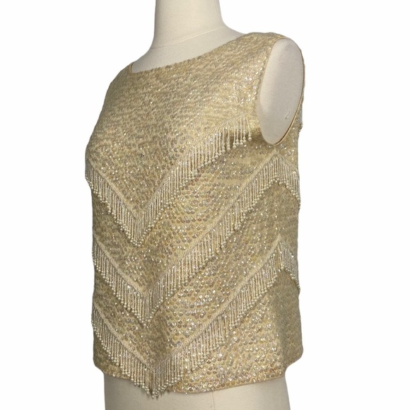 VINTAGE 1970s Hand Beaded Wool Sleeveless Top - Picture 2 of 7
